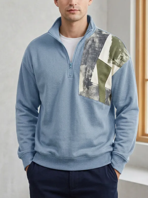 Outdoor-Inspired Profile Half-Zip Geometric Abstract Men's Half-Zip Sweatshirt