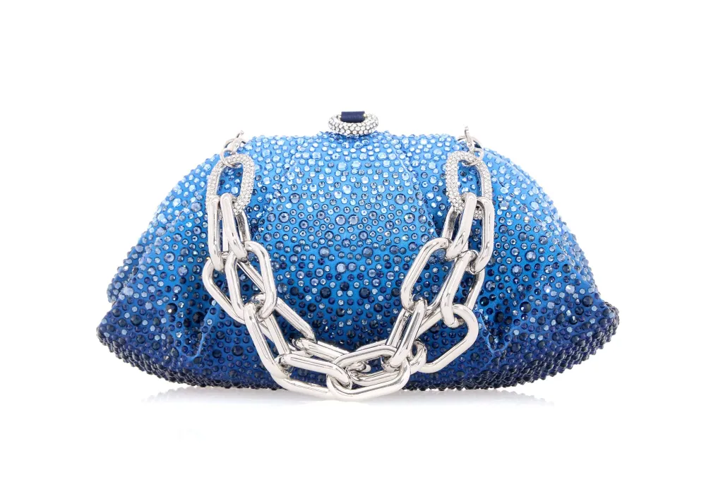 Patterned Beaded Texture Rounded Frame Crystal Clutch