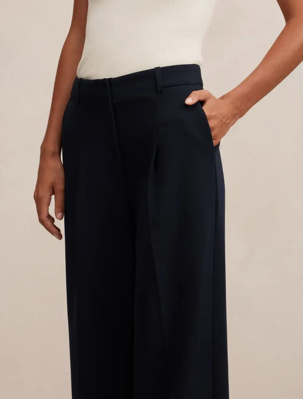 Navy Blue Wide Leg Tailored Pants