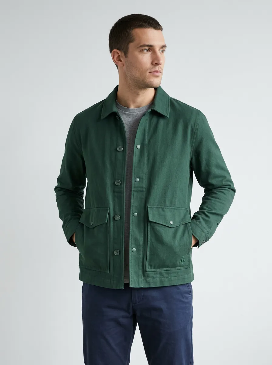 Men's Casual Outdoor Forest Green Buttoned Utility Jacket
