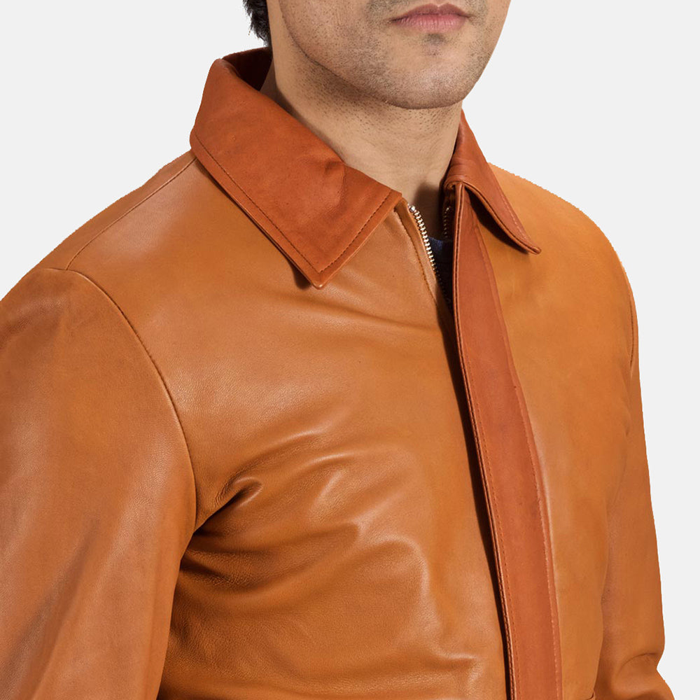 Men's Tonal Detail Leather Jacket