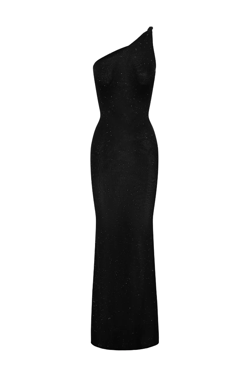 One Shoulder Slit Detail Maxi Dress