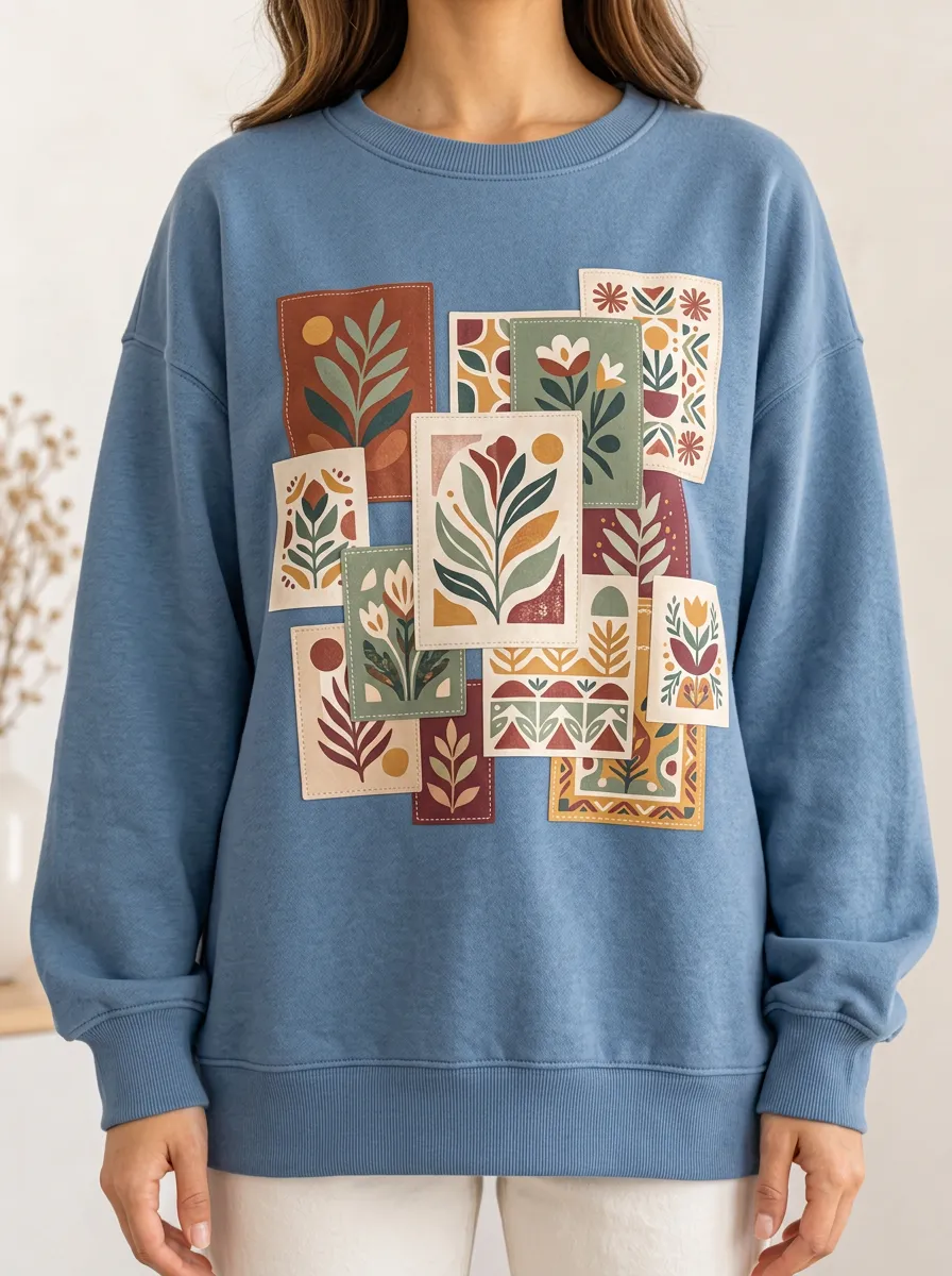 Women's Hoodie with Pressed Floral Art Collage