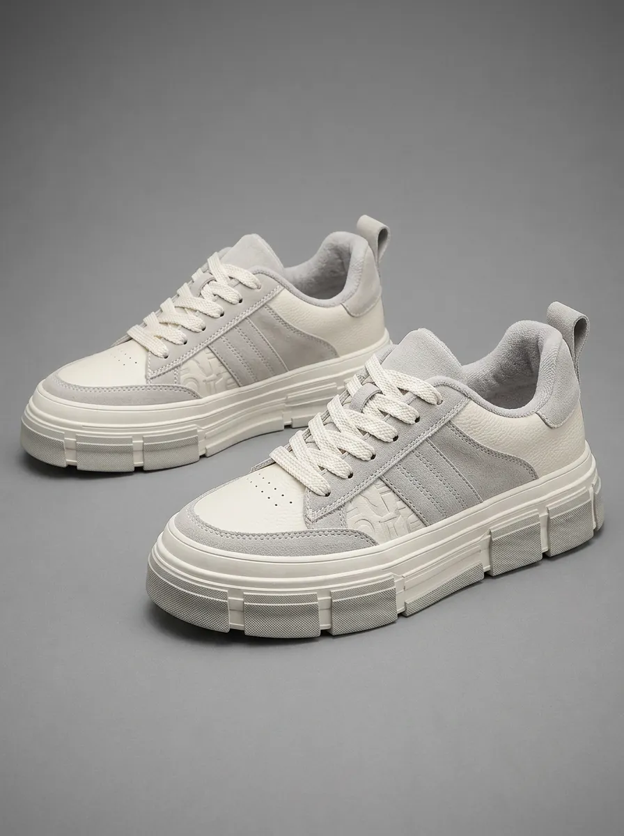 Men's Casual Streetwear Grey White Embossed Pattern Printed Sneakers