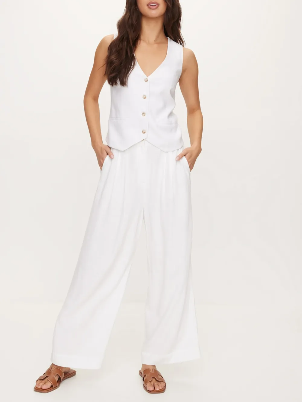 White Suit Fabric Wide-Leg Pant