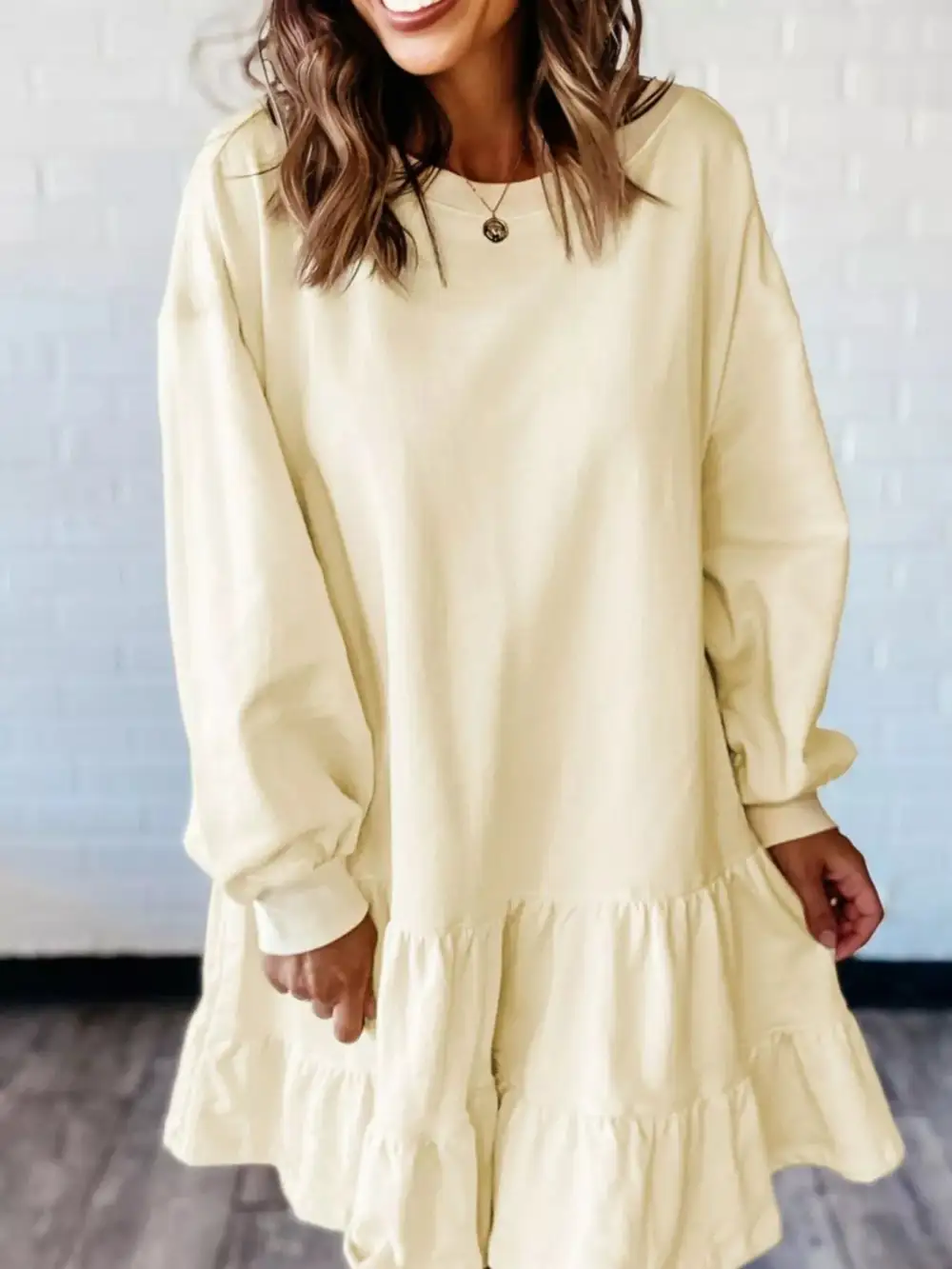 Gathered Detail Ruffle Tiered Long Sleeve Mini Dress