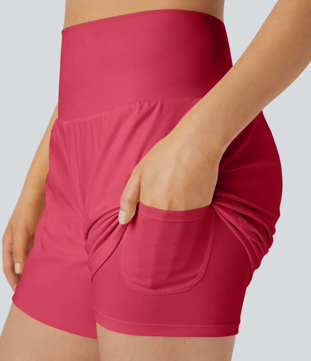 2026🔥 UK Super High Waisted Back Pocket & Side Hidden Pocket 2-in-1 Yoga Shorts