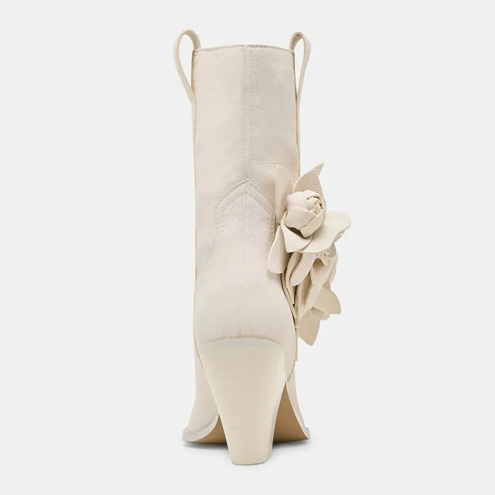Faux-Leather Pull-On Floral Pointed-Toe Western Boots
