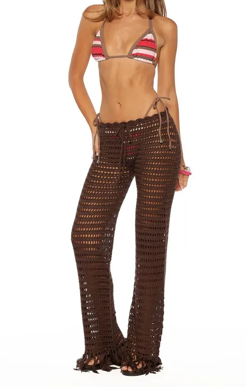 Brown Crochet Fringe Pants
