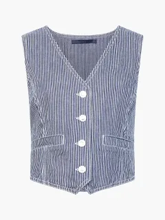 Versatile And Fashionable Striped Denim Vest