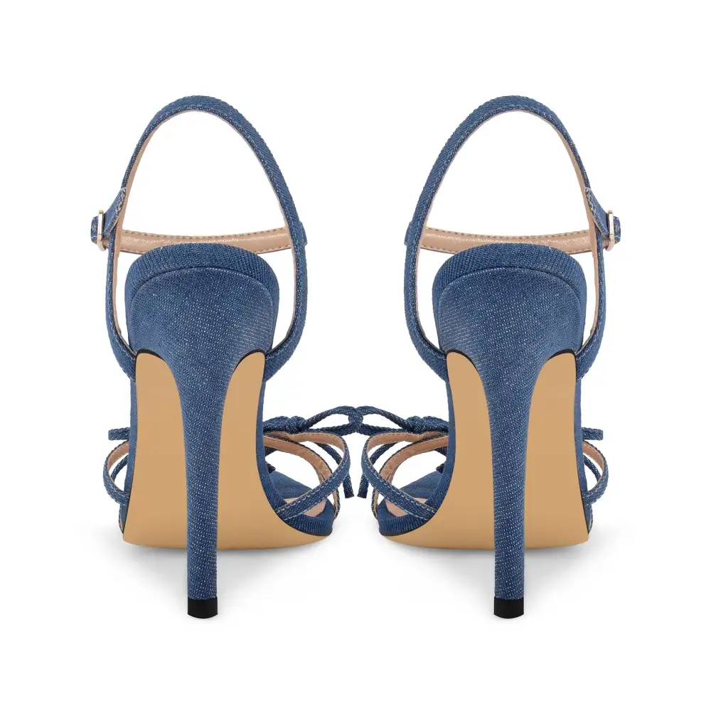 Denim Pointed Toe Bow Buckle Strap Sandals