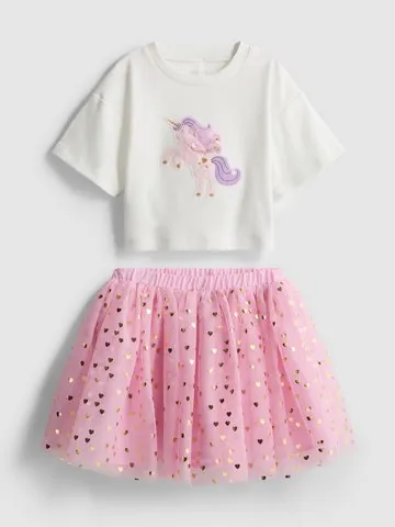 1.5-8yrs | Unicorn Graphic T-Shirt and Tutu Skirt Set