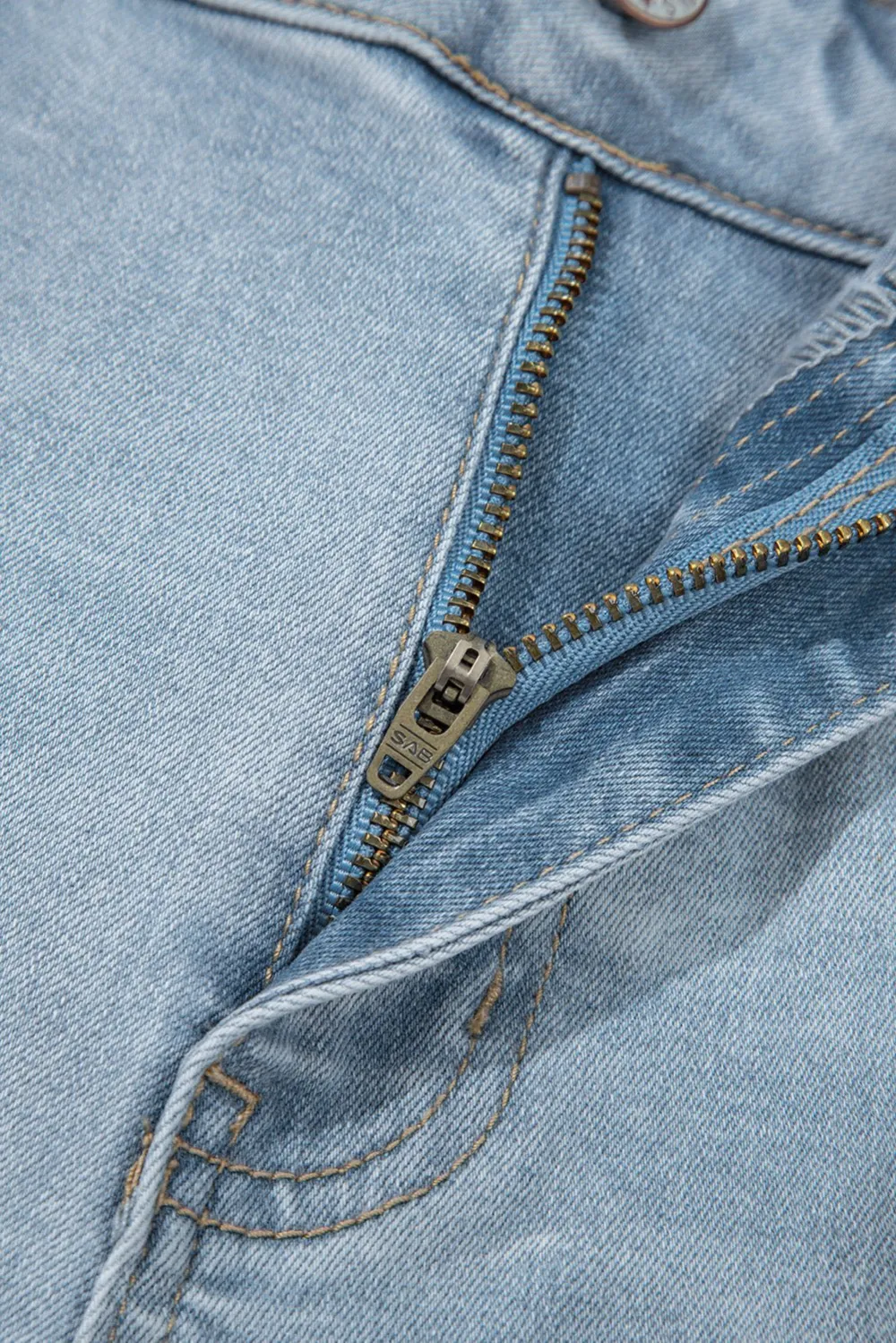 Mid Rise Cropped Distressed Raw Hem Casual Jeans