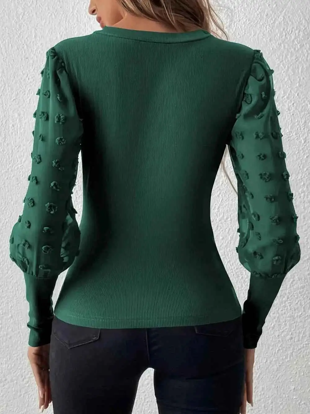 Dot Texture V-Neck Long Sleeve Top