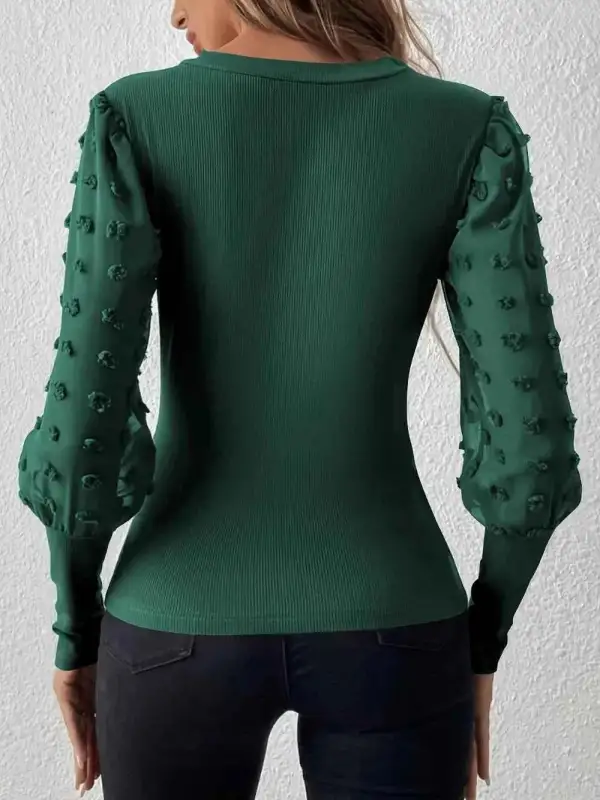 Dot Texture V-Neck Long Sleeve Top