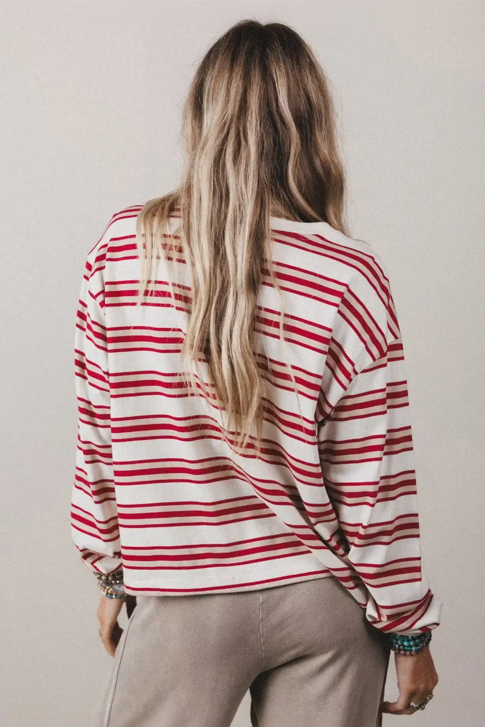 Women's Striped Long Sleeve Drop Shoulder Pullover Top