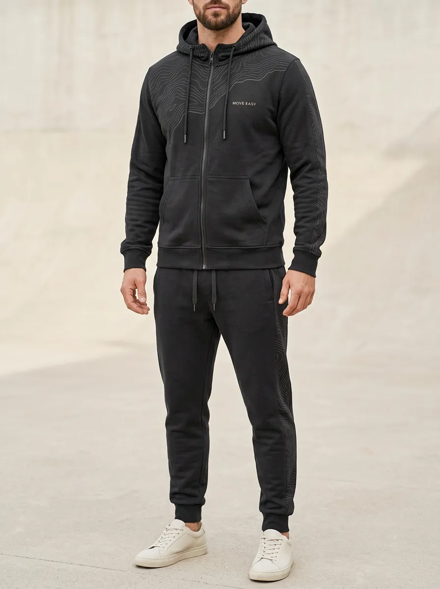 Men's Activewear Topographic Map Print Jogger Set