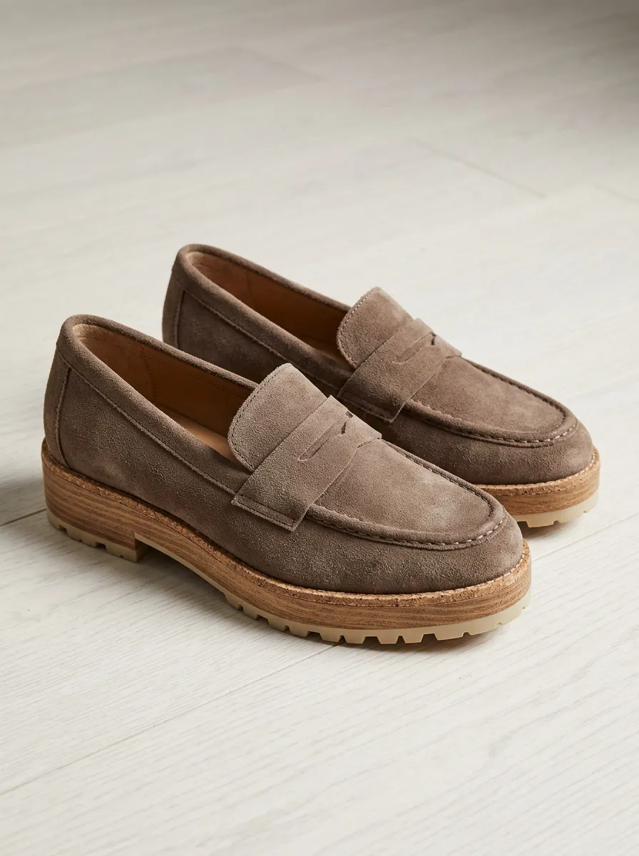 Women's Classic Platform Minimalist Suede Wood Sole Loafers