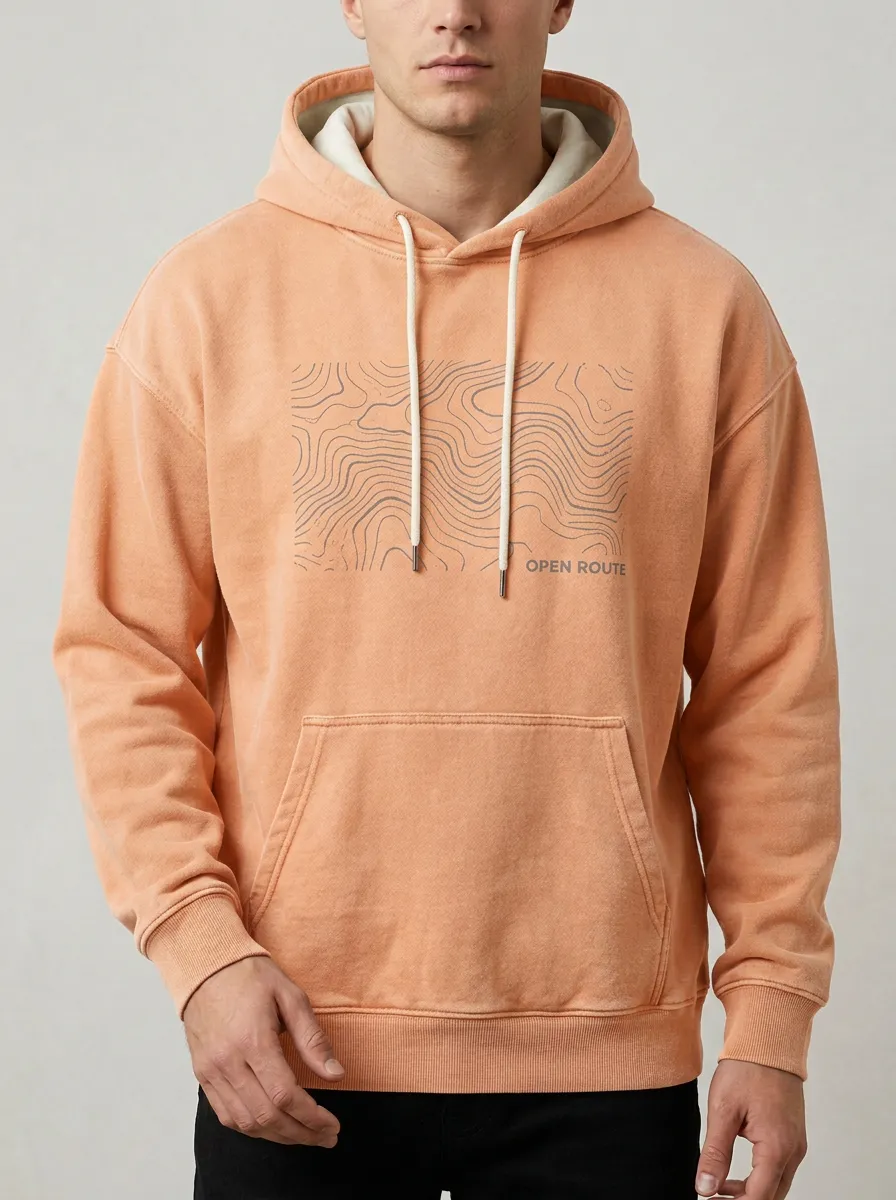 Men's Outdoor Adventure Open Route Topographic Print Hoodie