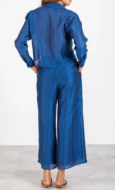 Blue Satin Co-Ord Two-Piece Set