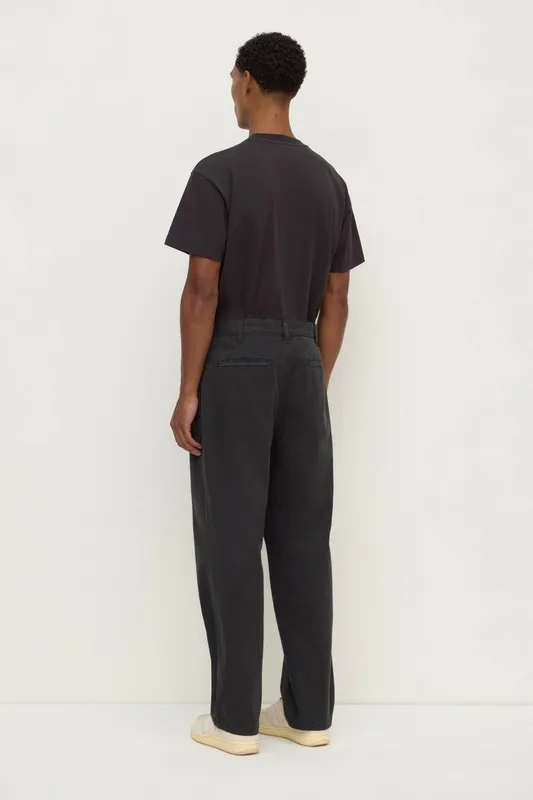 Washed Black Pleated Cotton Chinos
