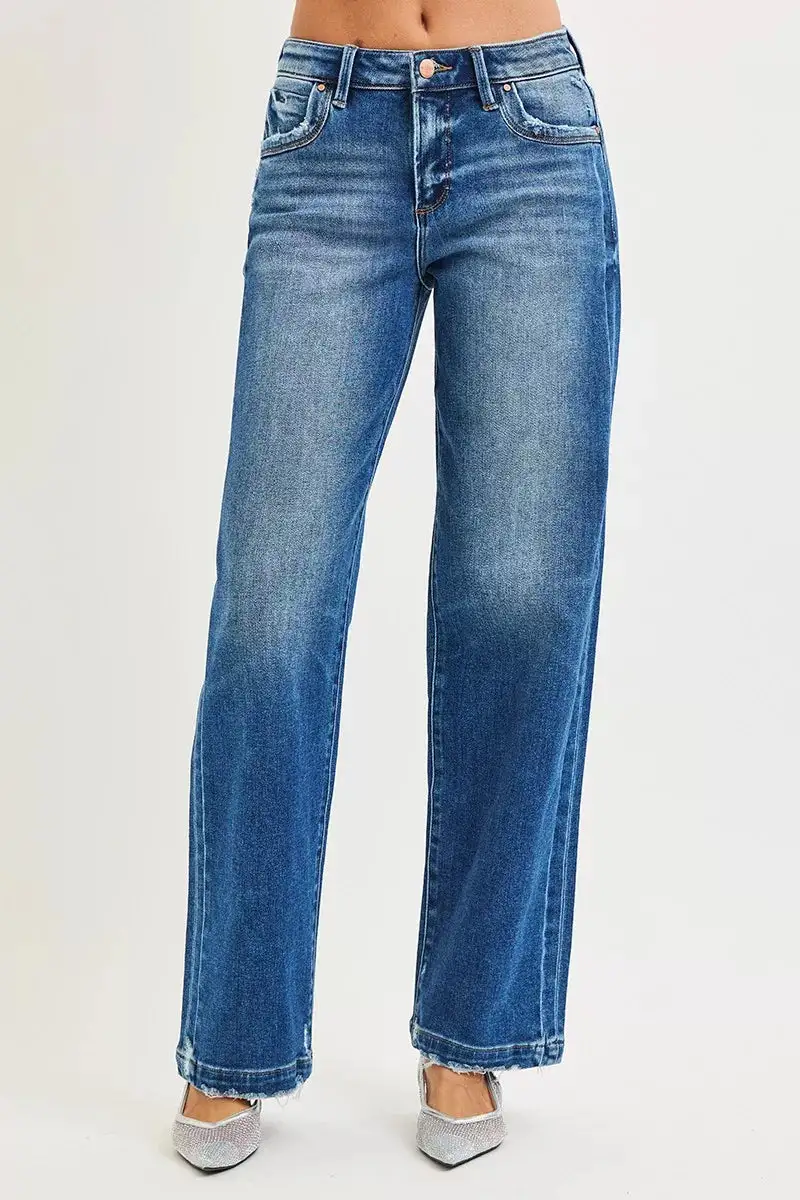 Raw Hem Side Seam Baggy Jeans
