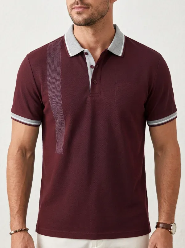 Men's Classic Comfort Herringbone Knit Printed Polo Shirt