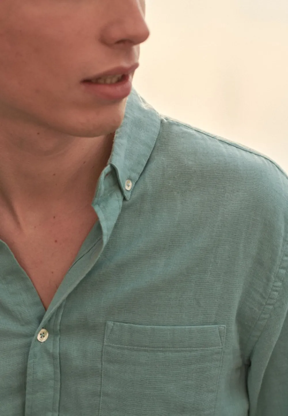 Teal Linen Blend Adjustable Cuff Button Down Shirt