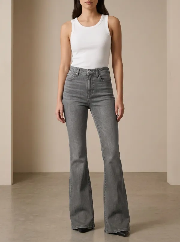Contrast Stitch High Rise Flare Jeans