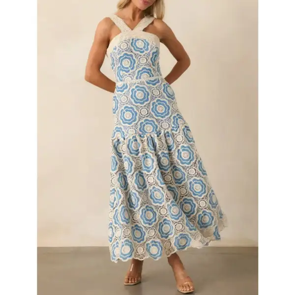 Lace Sleeveless Tiered Midi Dress