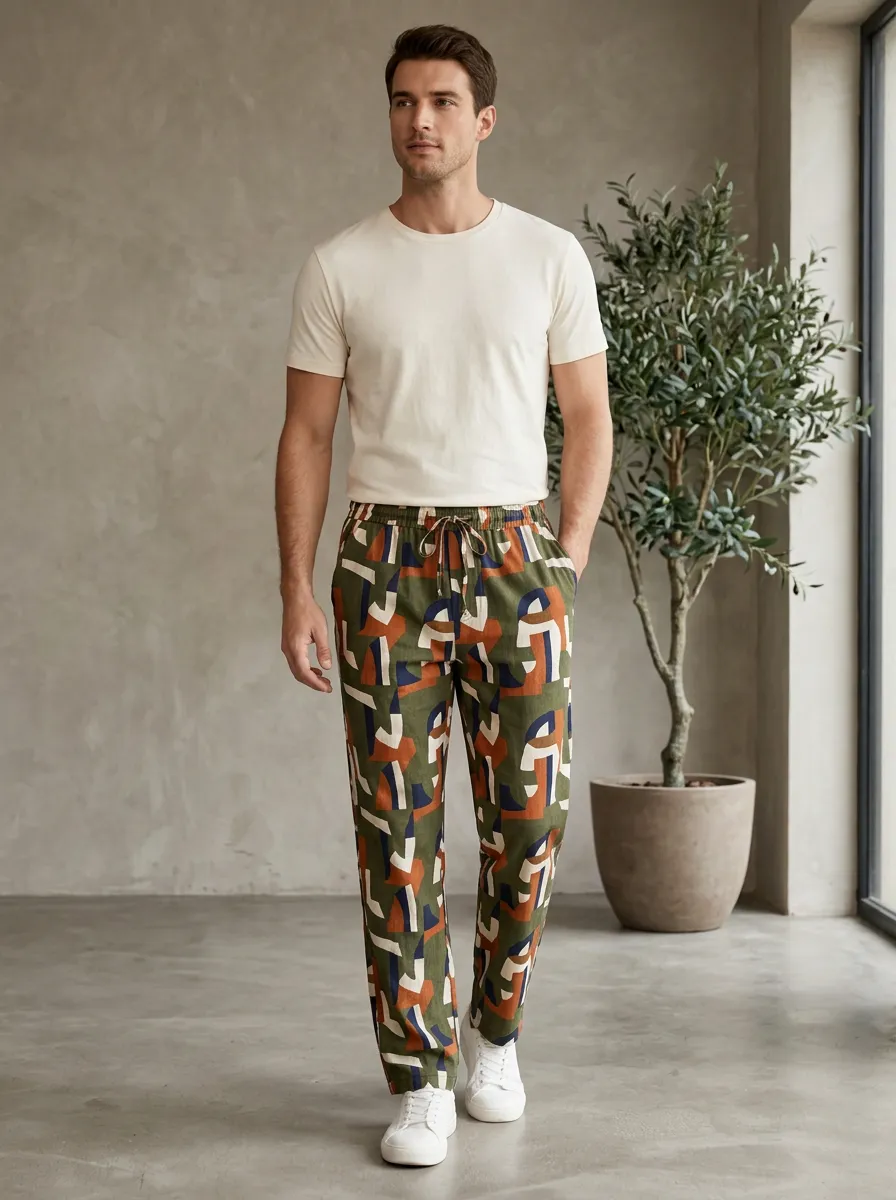 Men's Geometric Abstract Artful Printed Pants