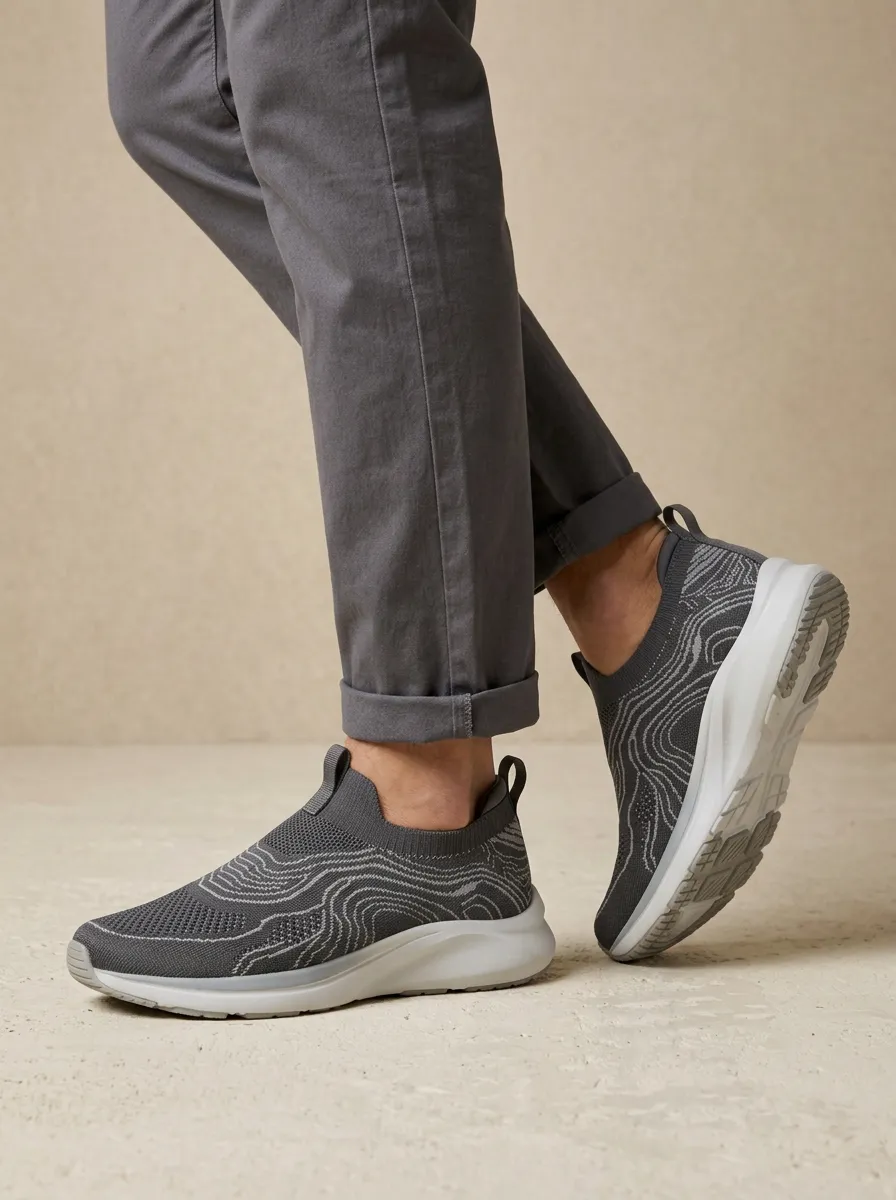 Unisex Casual Minimalist Topographic Print Sneakers