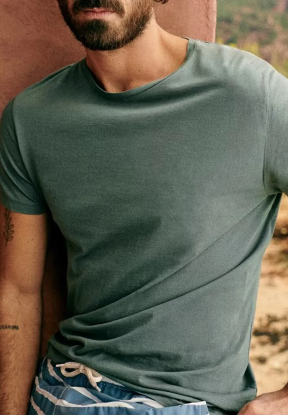 Steel Blue Washed Effect Crew Neck T-Shirt