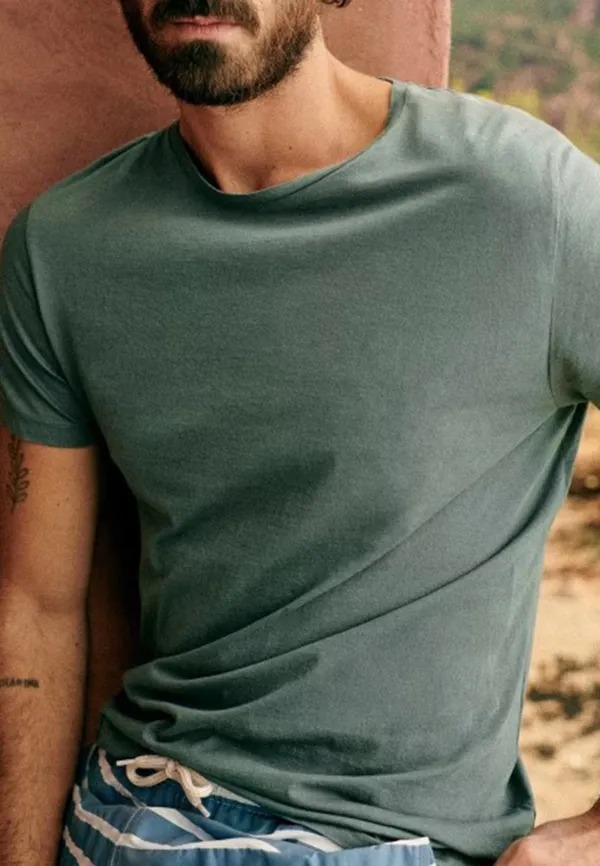 Steel Blue Washed Effect Crew Neck T-Shirt