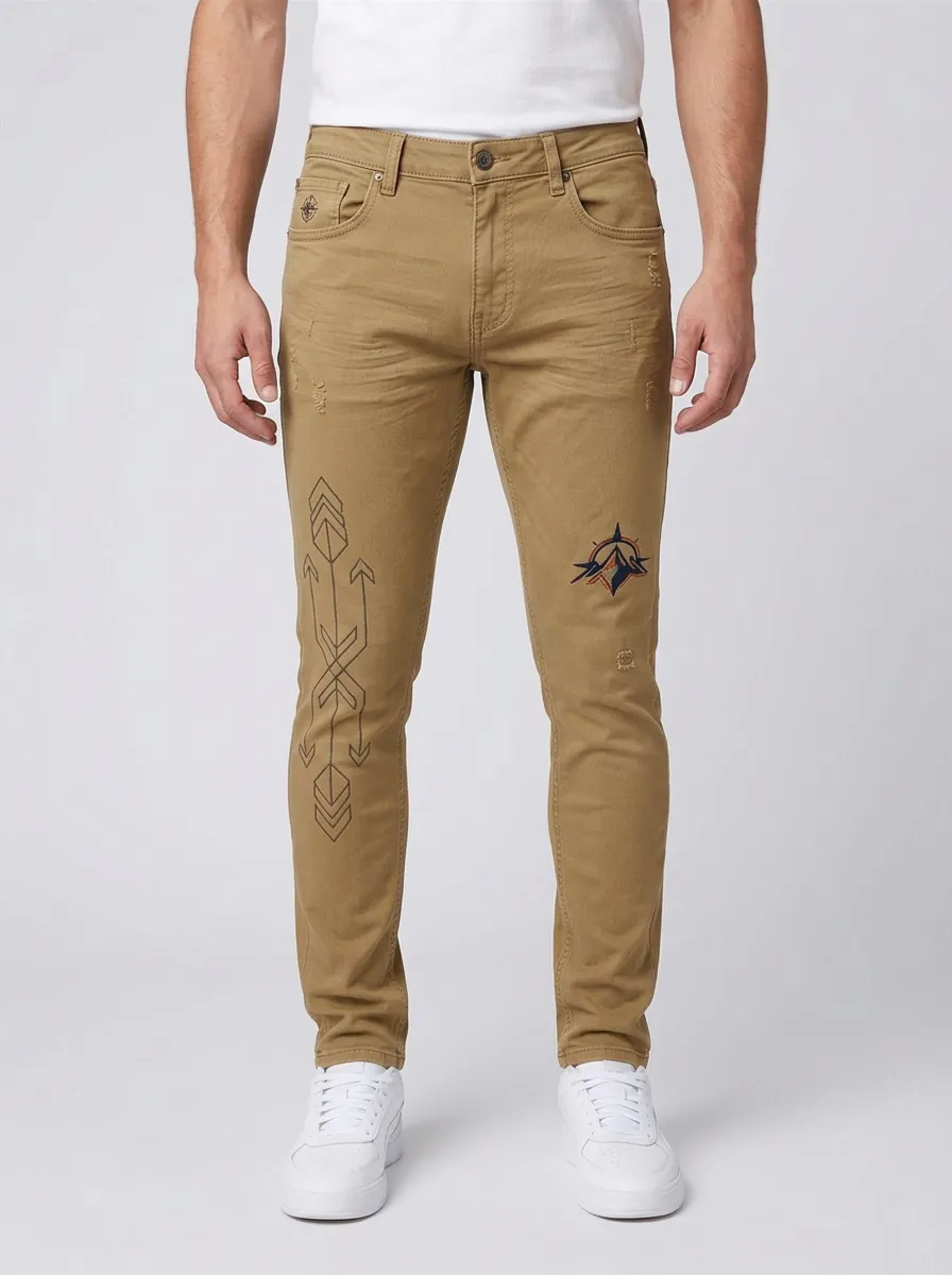 Men's Adventure Compass Arrow Printed Slim-Fit Jeans
