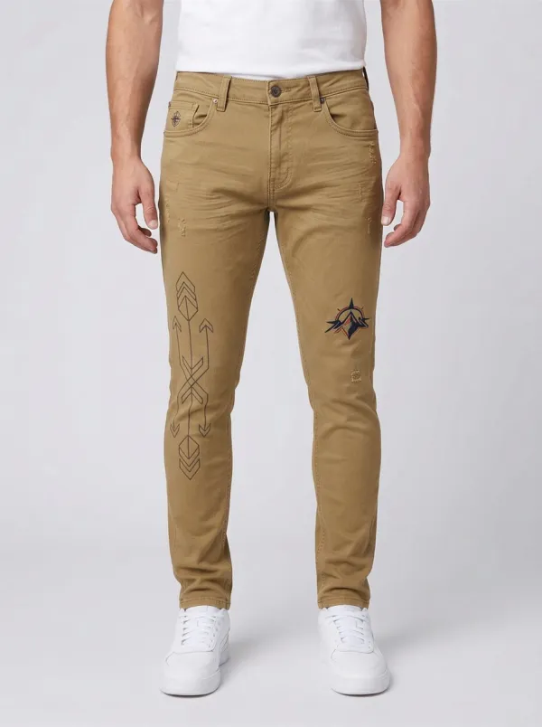 Men's Adventure Compass Arrow Printed Slim-Fit Jeans