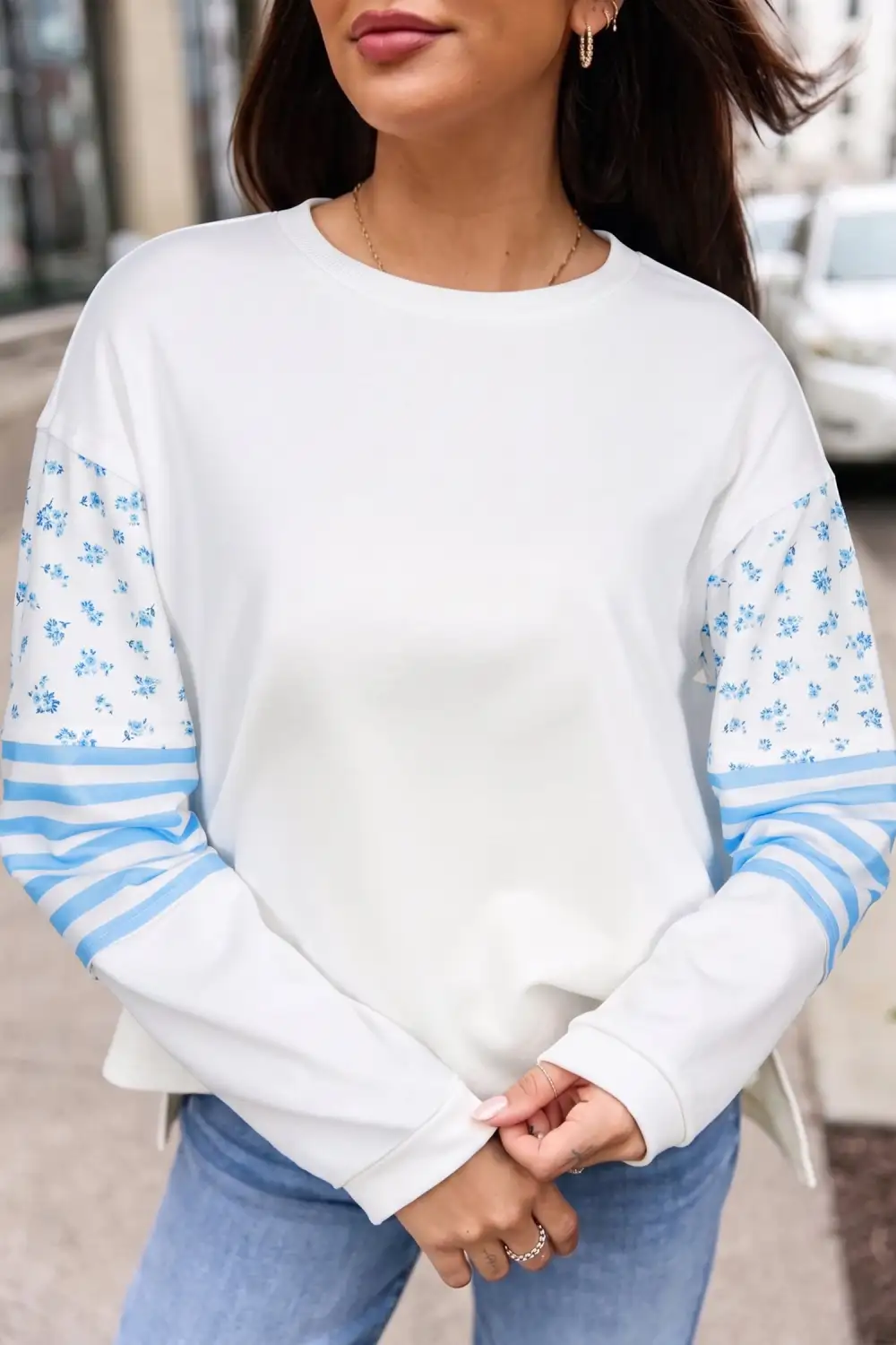 Floral Print Twist Detail Relaxed Long Sleeve Top
