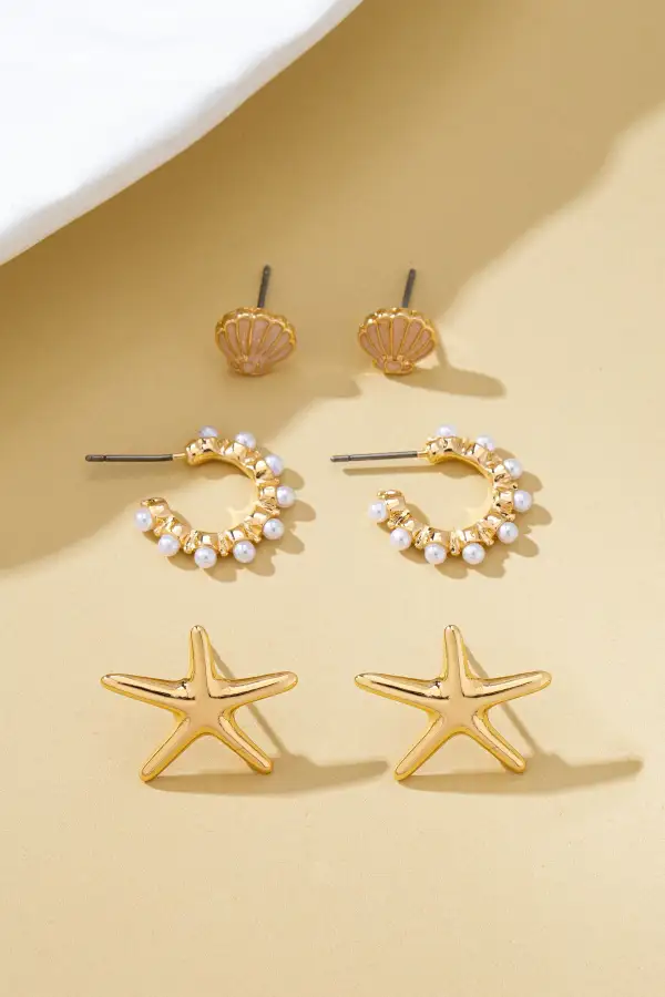 Nautical Shell Starfish Pearl Trio