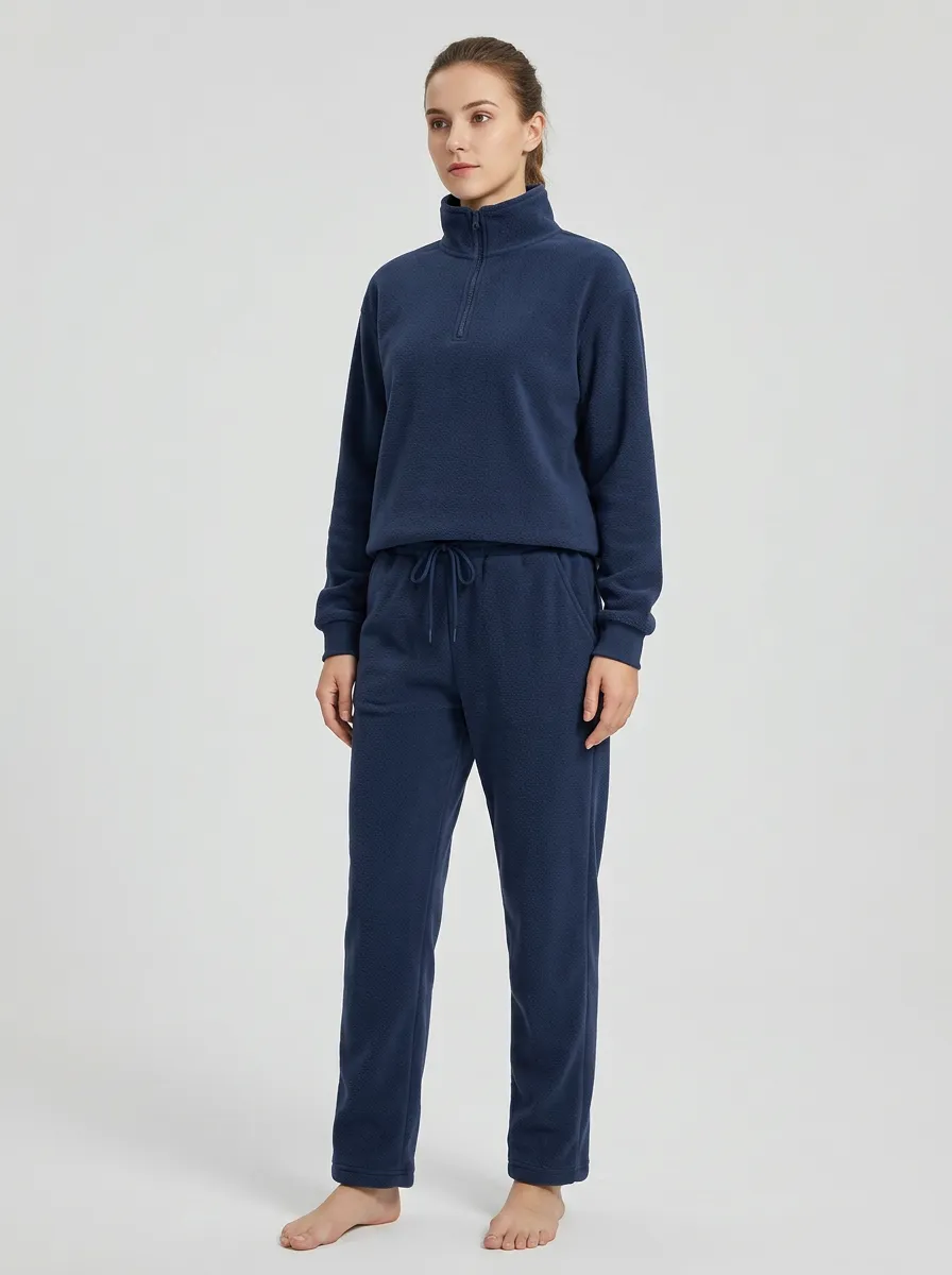 Women's Quarter-Zip Pullover And Straight-Leg Trouser Fleece Lounge Set