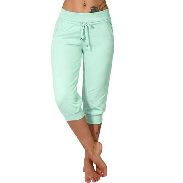 Women's Yoga Pants Drawstring with Pockets Cropped Tummy Control High Waist Yoga Fitness Gym Workout Capri Pants Bottoms Dark Grey Navy Apricot Spandex Sports Activewear High Elasticity Loose Fit