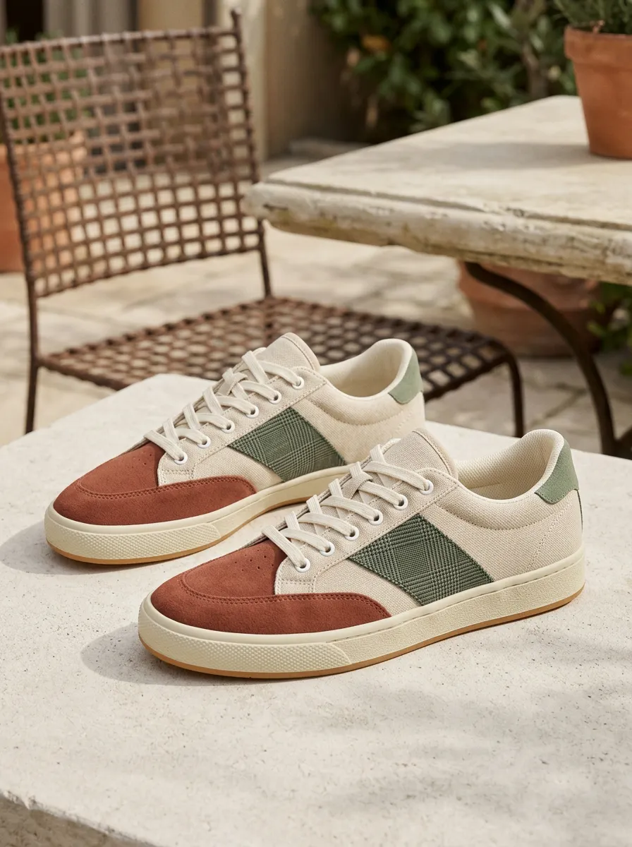 Women's Colorblock Plaid Suede Canvas Printed Sneakers
