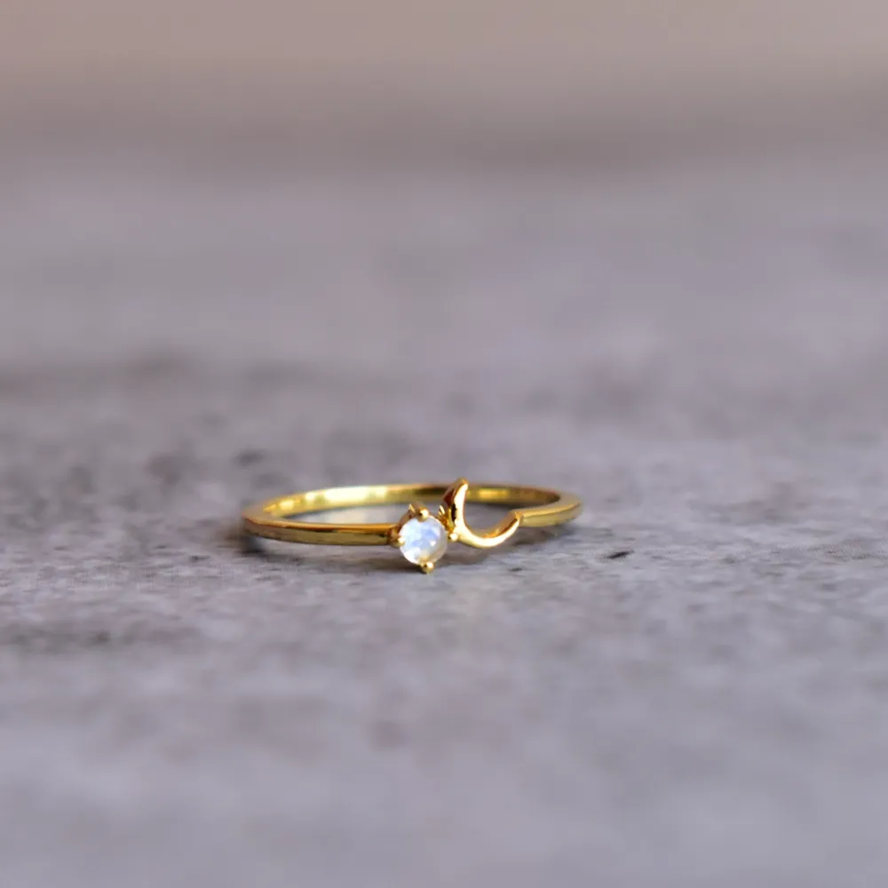Sleek Crescent Moonstone Ring