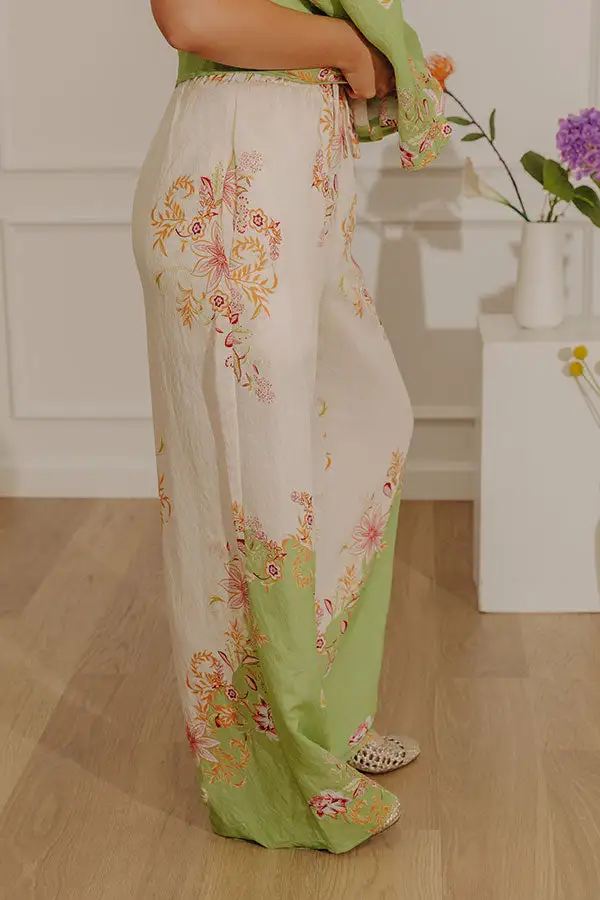 High Waist Relaxed Floral Drawstring Elastic Waist Pants