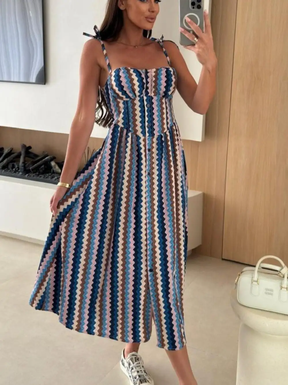 Drape Striped Midi Dress