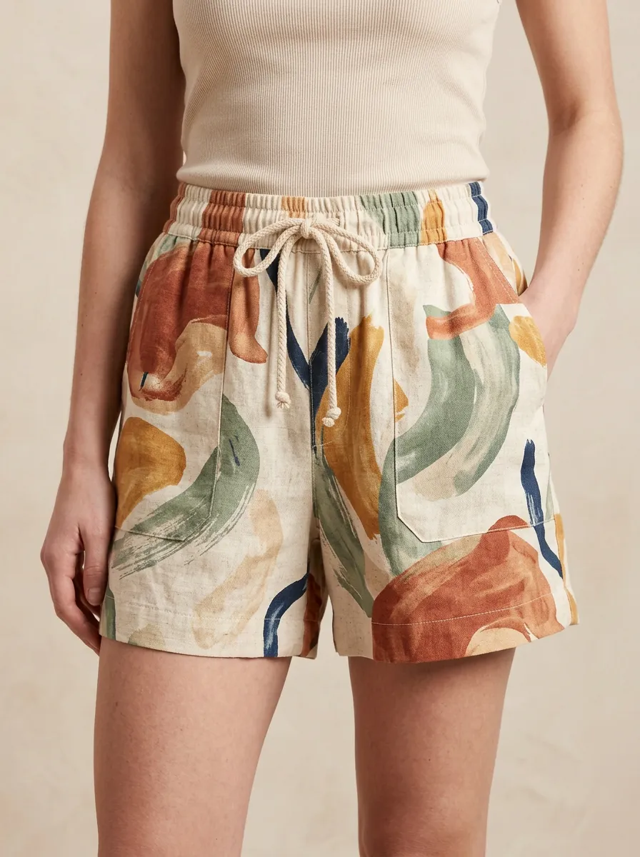 Women's Abstract Brushstroke Pattern Straight Hem Printed Shorts