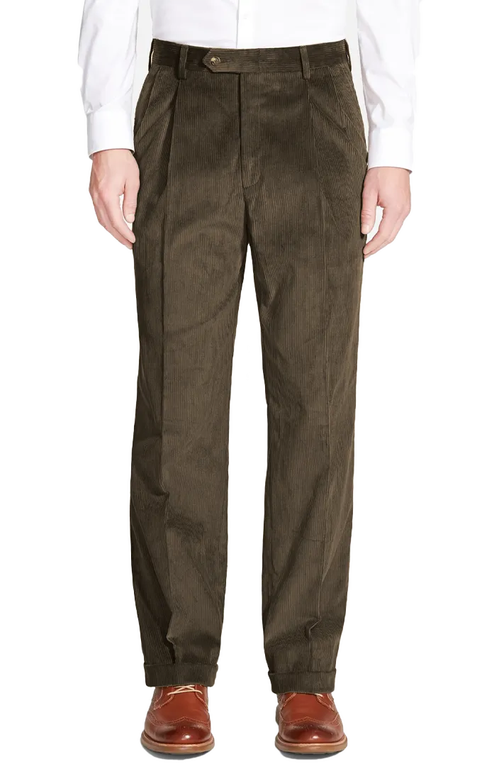 Corduroy Seersucker Flat Front Pleated Front Regular Rise Trousers