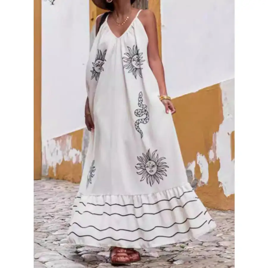 Printed V Neck Summer Maxi Dress