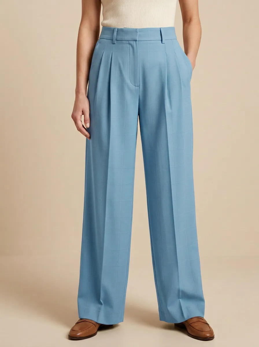 Plaid High Rise Wide Leg Trousers