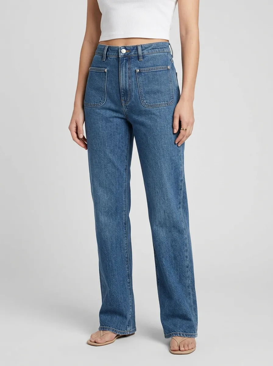 Women's Front Patch-Pocket High-Rise Straight-Leg Jeans