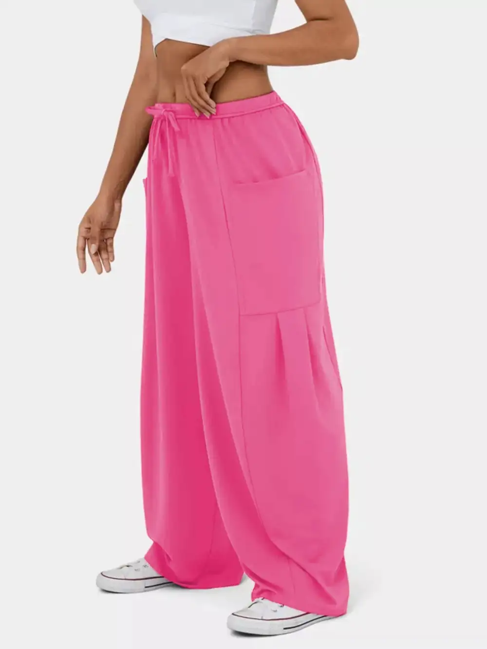 High Waisted Drawstring Wide Leg Pants